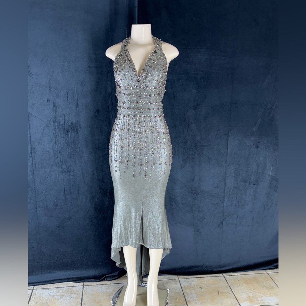 Elegant Silver Mandalay Halter Dress